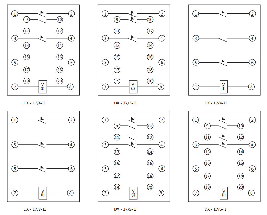DX-17/3信號繼電器內(nèi)部接線及外引接線圖(正視圖) DX-17/3信號繼電器內(nèi)部接線及外引接線圖(正視圖)