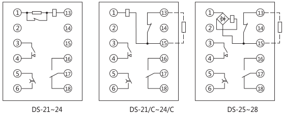 DS-23C時間繼電器內(nèi)部接線及外引接線圖(正視圖) DS-23C時間繼電器內(nèi)部接線及外引接線圖(正視圖)