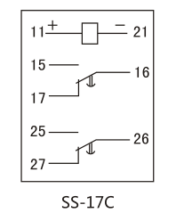 SS-17C時(shí)間繼電器內(nèi)部接線圖及外引接線圖(背視)圖片 SS-17C時(shí)間繼電器內(nèi)部接線圖及外引接線圖(背視)圖片