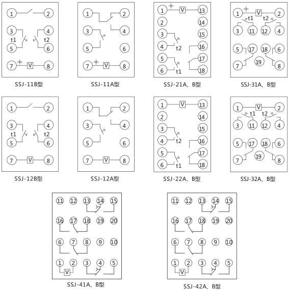 SSJ-32A靜態時間繼電器內部接線及外引接線圖(正視圖)圖片 SSJ-32A靜態時間繼電器內部接線及外引接線圖(正視圖)圖片