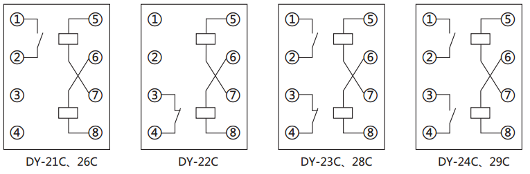 DY-21C、D電壓繼電器內部接線圖