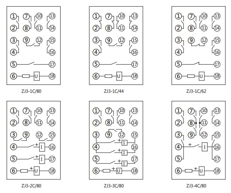 ZJ3-3C/80快速中間繼電器內(nèi)部接線圖及外引接線圖(正視圖) ZJ3-3C/80快速中間繼電器內(nèi)部接線圖及外引接線圖(正視圖)