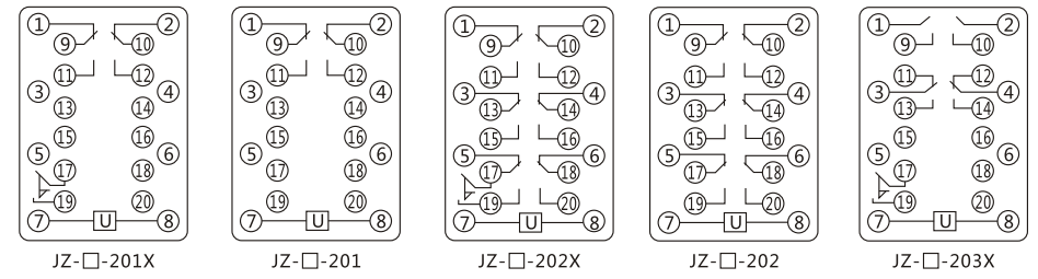 JZY(J)-202X靜態中間繼電器內部接線圖及外引接線圖 JZY(J)-202X靜態中間繼電器內部接線圖及外引接線圖