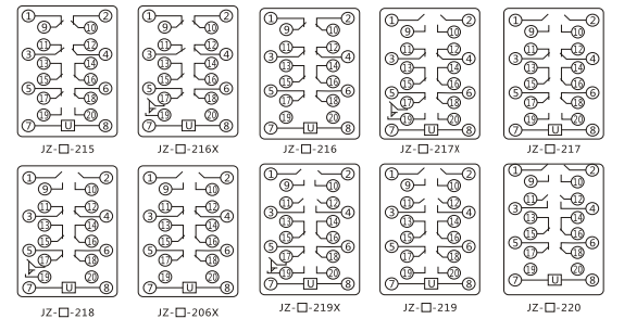 JZY(J)-202X靜態中間繼電器內部接線圖及外引接線圖 JZY(J)-202X靜態中間繼電器內部接線圖及外引接線圖