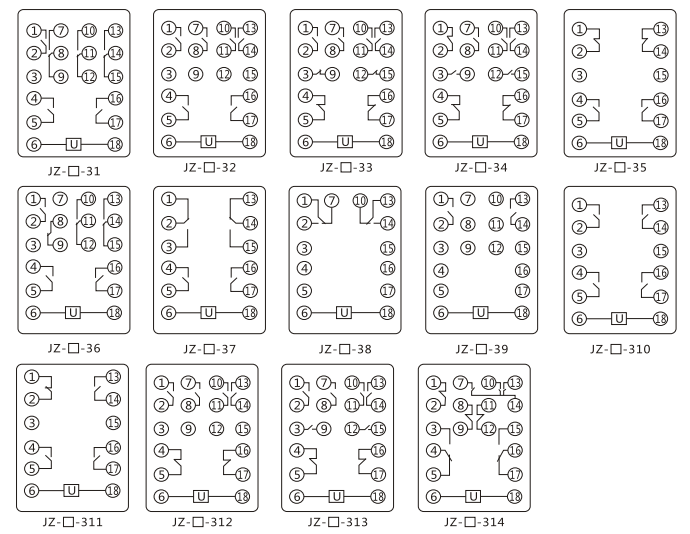 JZY(J)-202X靜態中間繼電器內部接線圖及外引接線圖 JZY(J)-202X靜態中間繼電器內部接線圖及外引接線圖