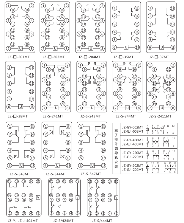 JZ-S-344MT跳位、合位、電源監視中間繼電器內部接線圖 JZ-S-344MT跳位、合位、電源監視中間繼電器內部接線圖