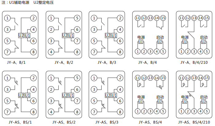 JY-B/1集成電路電壓繼電器內部接線及外引接線圖 JY-B/1集成電路電壓繼電器內部接線及外引接線圖