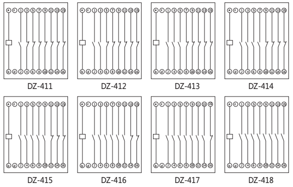 DZ-412中間繼電器內部接線圖以及外引接線圖 DZ-412中間繼電器內部接線圖以及外引接線圖